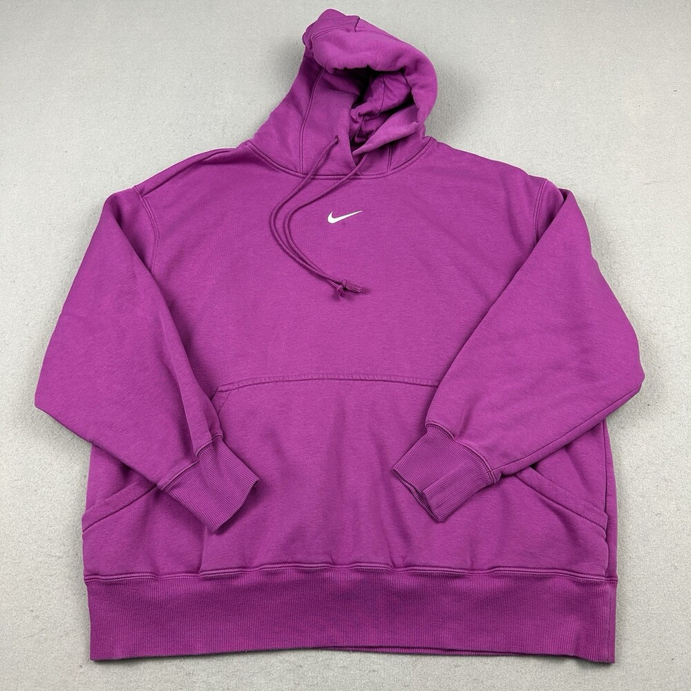 Nike Hoodie Women 1X Purple Sweatshirt Center Swoosh Slouch Oversized Pullover